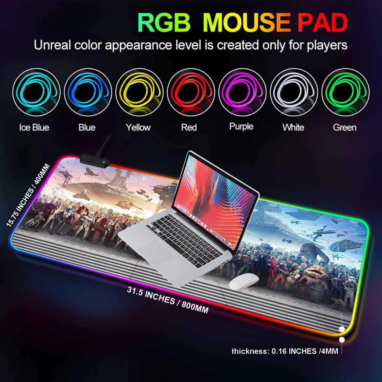 Tappetino per mouse XXL grande RGB da gioco The Chosen One, tappetino per mouse personalizzato con base in gomma antiscivolo, cornice cucita tappetino per mouse portatile, per tastiera del computer,