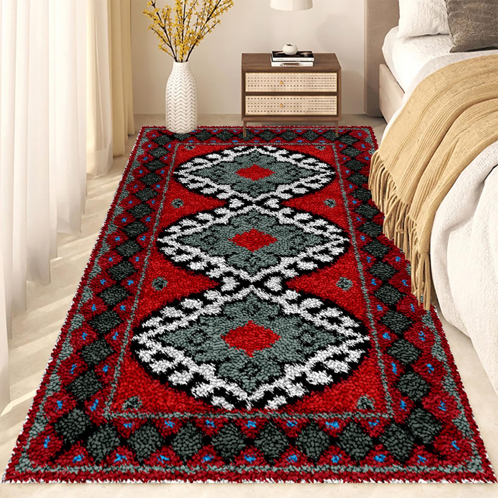Groß Knüpfteppich Zum Selber Knüpfen-Sets 90 x 120 cm Vorgedrucktes Muster Leinwand Teppich Stickerei Handwerk Für Erwachsene Handarbeiten diy Teppich Handarbeit Selbst Knüpfen Set,Latch Hook Rug