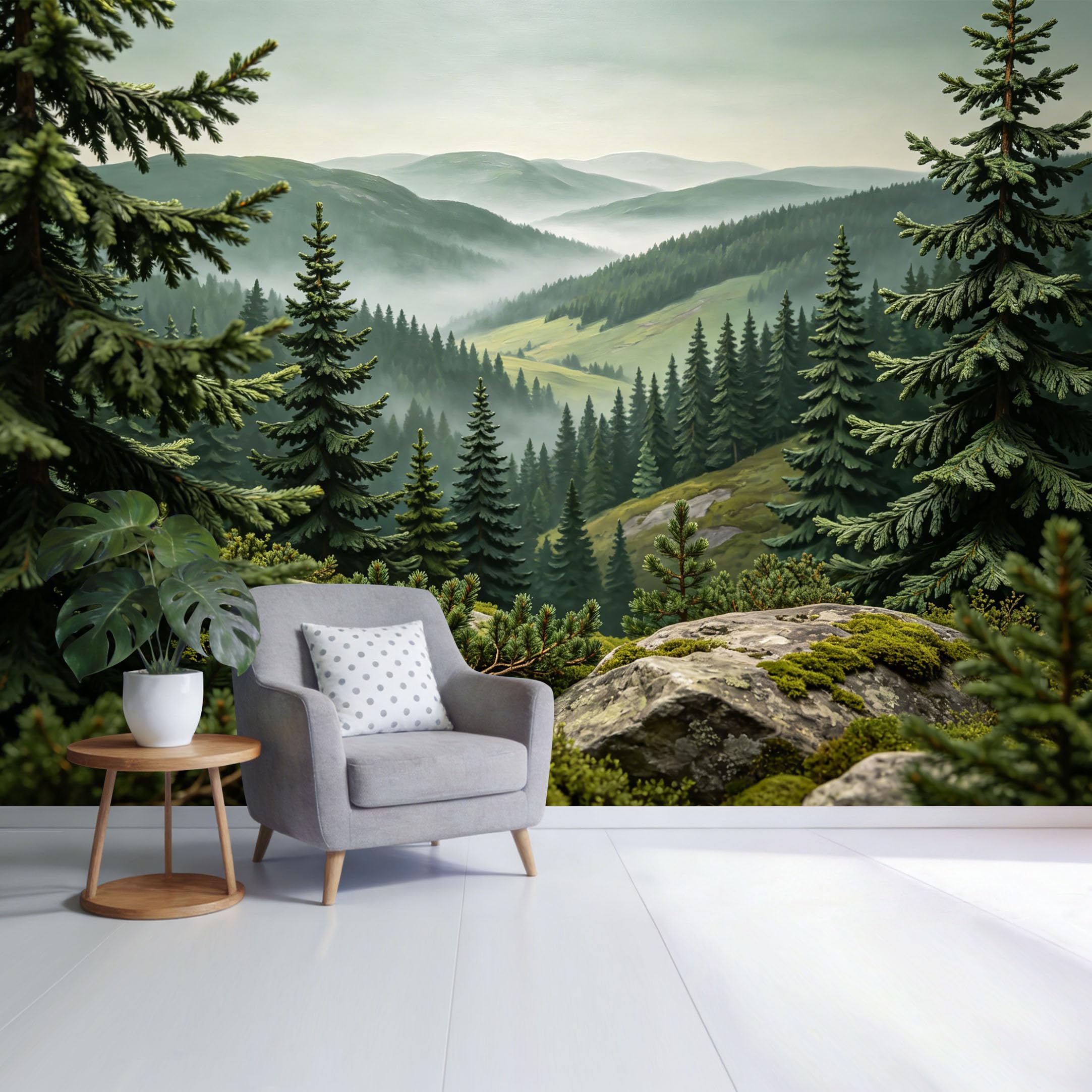 Custom Size Wall Mural Misty Mountain Forest Landscape Pine Tree Valley View SelfAdhesive Wall Fabric Removable Wallpaper for Home Office Decor