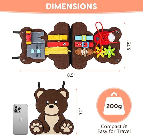Miniatura 7 de Esli Esli - Tabla de peluche para niños pequeños, actividades sensoriales y motrices finas para viajes en avión, automóvil, juguetes Montessori,