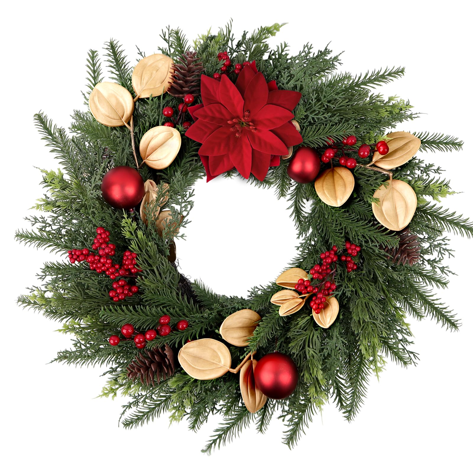 26" Lifelike Touch Artificial Christmas Pine Wreath for Front Door
