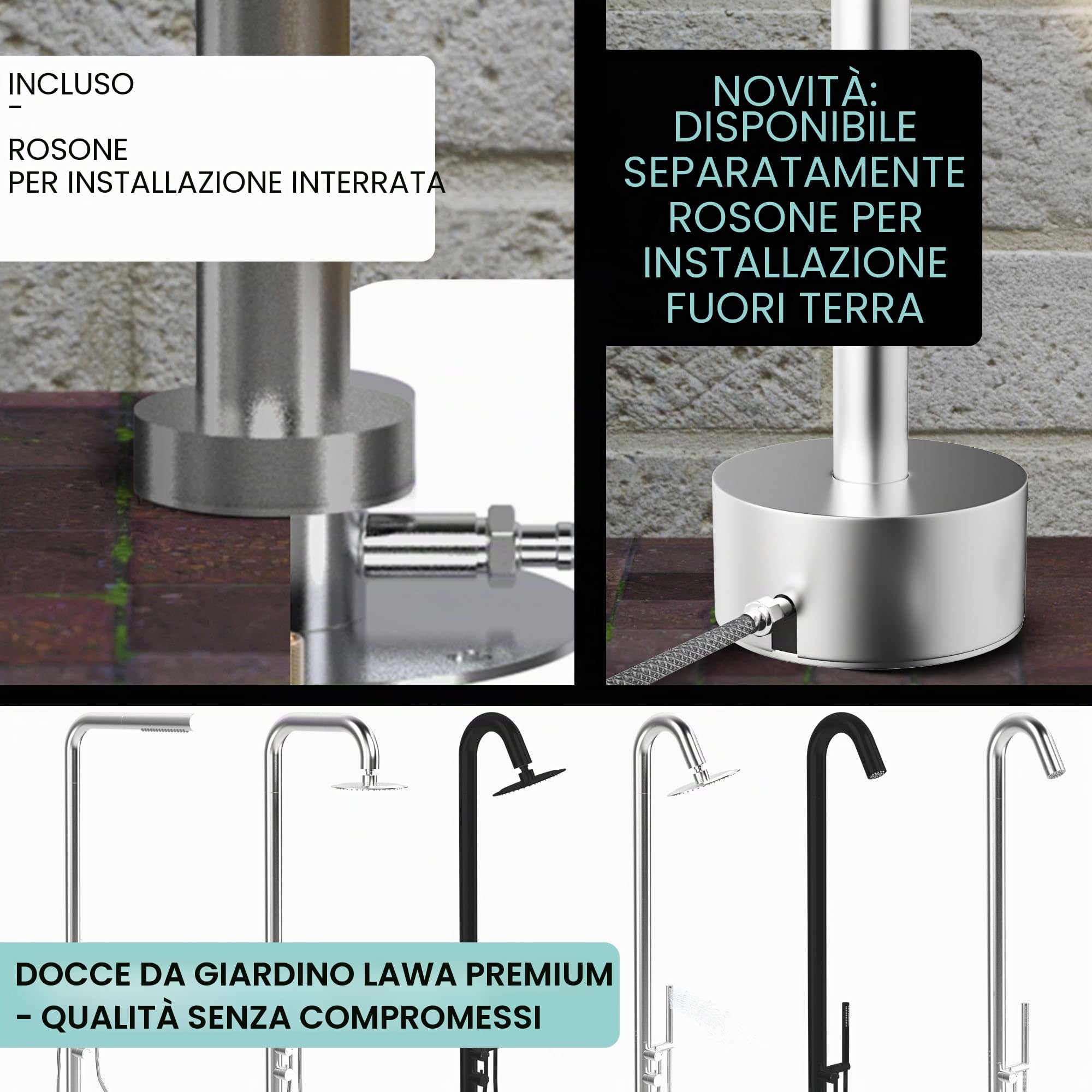 LAWA Doccia da Giardino Aisi 304 in Piscina Doccia a Pioggia Calda e Fredda