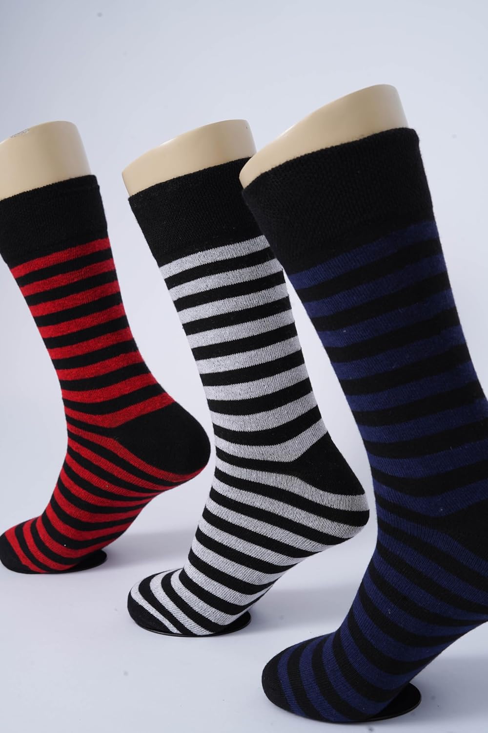 Men's Crew Socks – One Color Thick Striped Design, 3 Pairs Pack – Soft Cotton Blend, Breathable & Durable, Size US 6–12 - Image 2