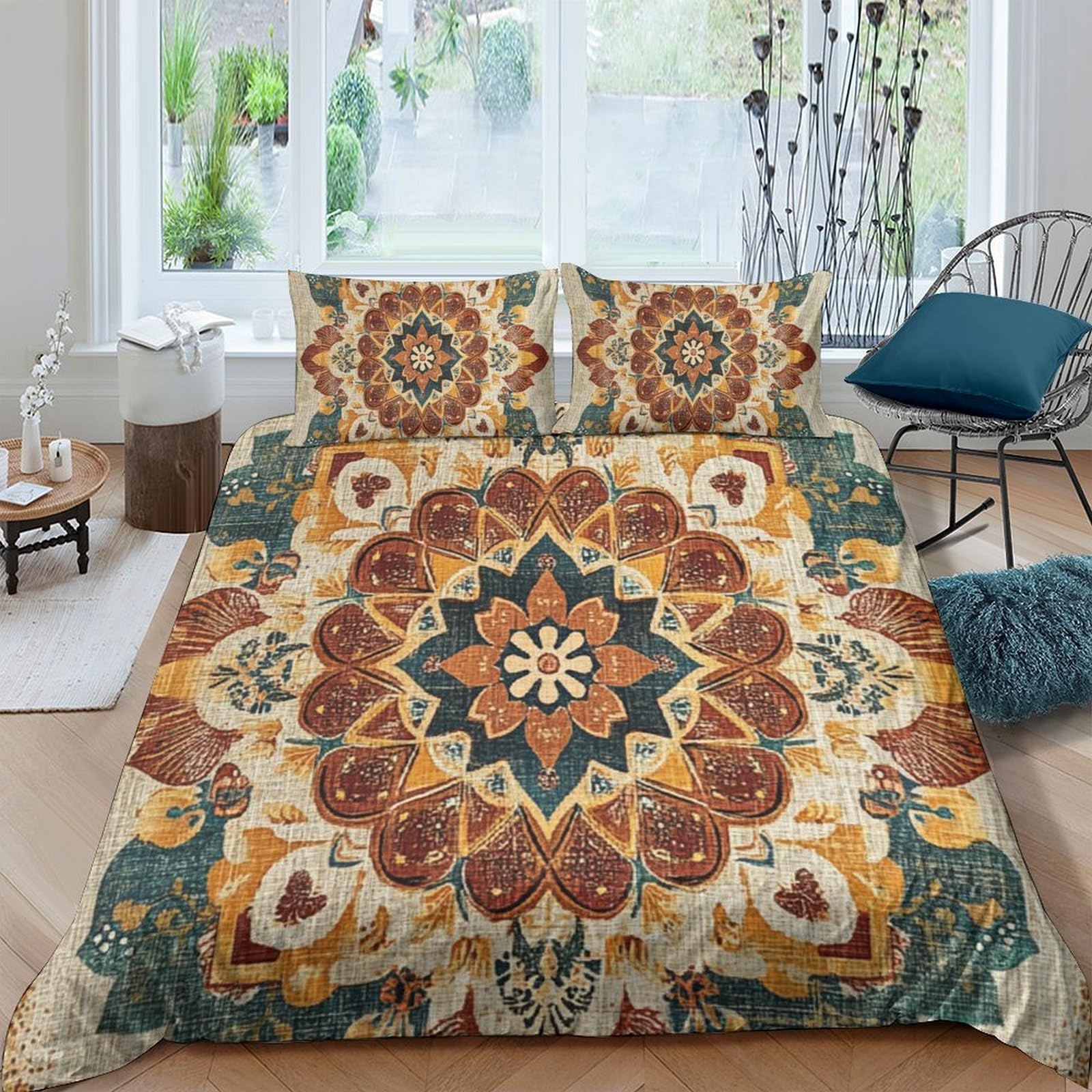 Ctjqhvkz Style-1 3D Printed Mandala Floral Fitted Sheet Microfiber Soft Boho Geometric Bed Sheet For Bedroom Guest Room Decor Single（135X200cm）