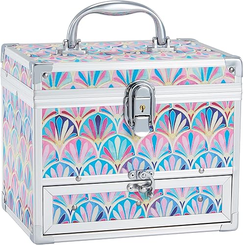 Hododou Joyero organizador para niñas con cajón y espejo, estilo cola de sirena, estuche de almacenamiento con cerradura para niños o niñas