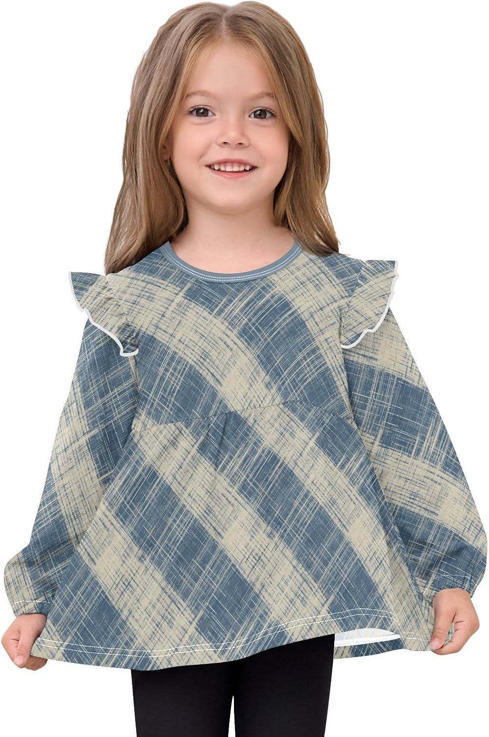 visesunny Toddler Clothes for Girls Shabby Vintage Plaid Long Sleeve Fall Shirts Cotton Top with Ruffle Collar