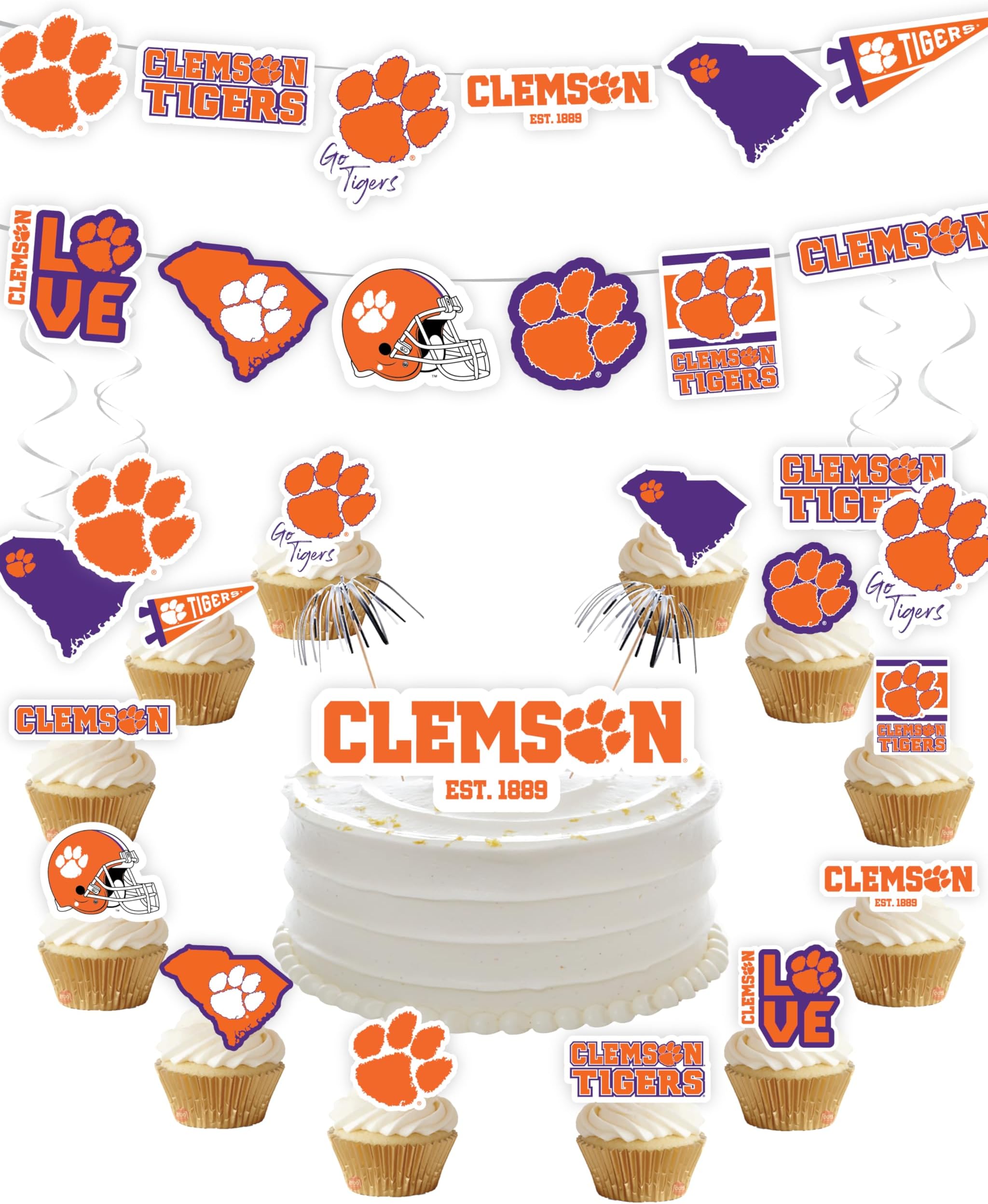 Clemson Party Supplies for Football, Birthday Gift, Graduation Party Banner and Cake Toppers (42 Pieces) (Clemson Tigers)