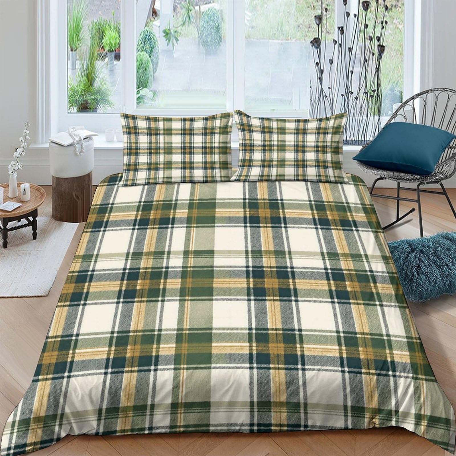 Ctjqhvkz Style-6 3D Printed Green Plaid Fitted Sheet Microfiber Soft Breathable Yellow Tartan Mattress Cover For Bedroom Dorm Mattress Protection Decor Single（135X200cm）