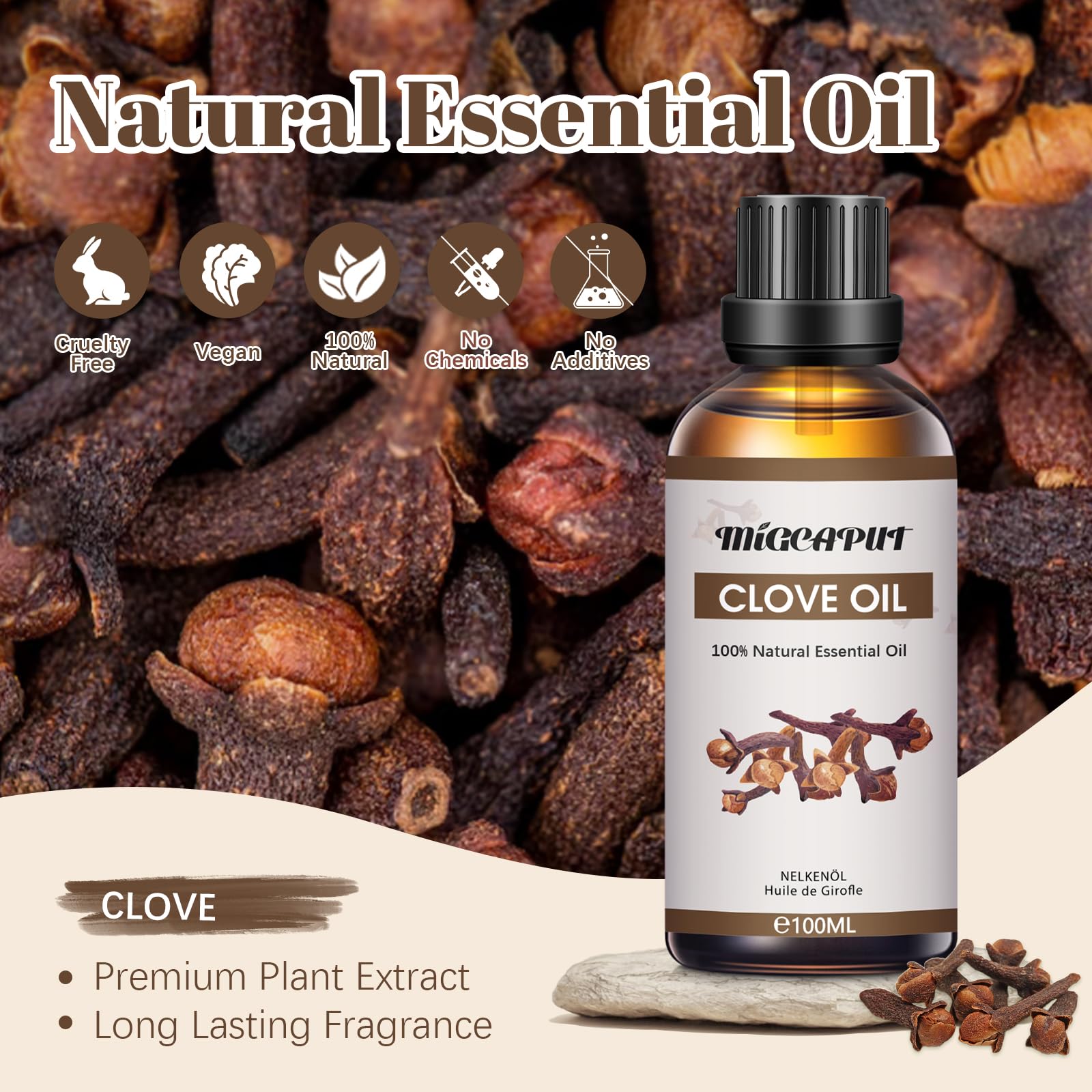 MIGCAPUT Olejek Eteryczny Goździkowy 100ML, Naturalny Olejki Aromaterapeutyczny, Oregano Premium do Dyfuzora, SPA, Masażu