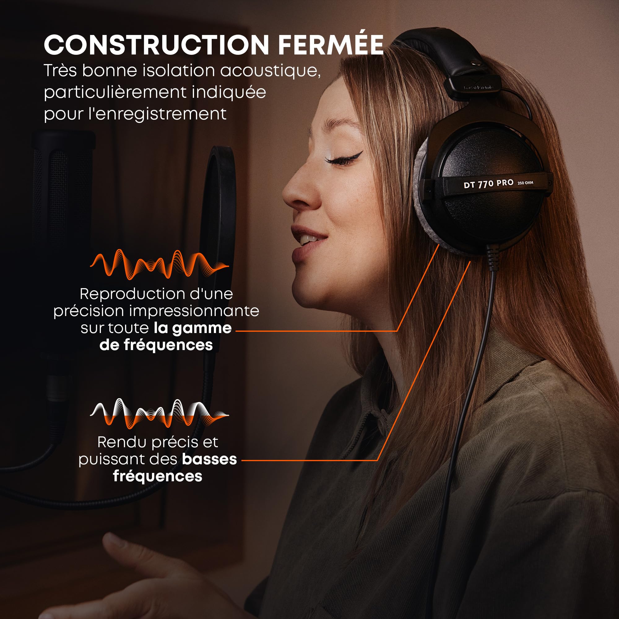 beyerdynamic DT 770 Pro 80 Ohm Casque Audio de Studio Circum-aural. Conception fermée, Filaire, pour l'enregistrement et Le Monitoring Professionnels. Fabriqué à la Main en Allemagne.