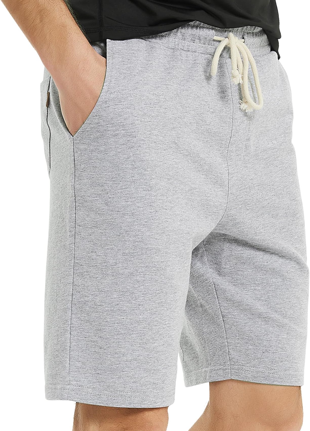 Zengjo Sweatpant Shorts Men,Cotton French Terry Gym Jogging Shorts(M, Heather Grey)
