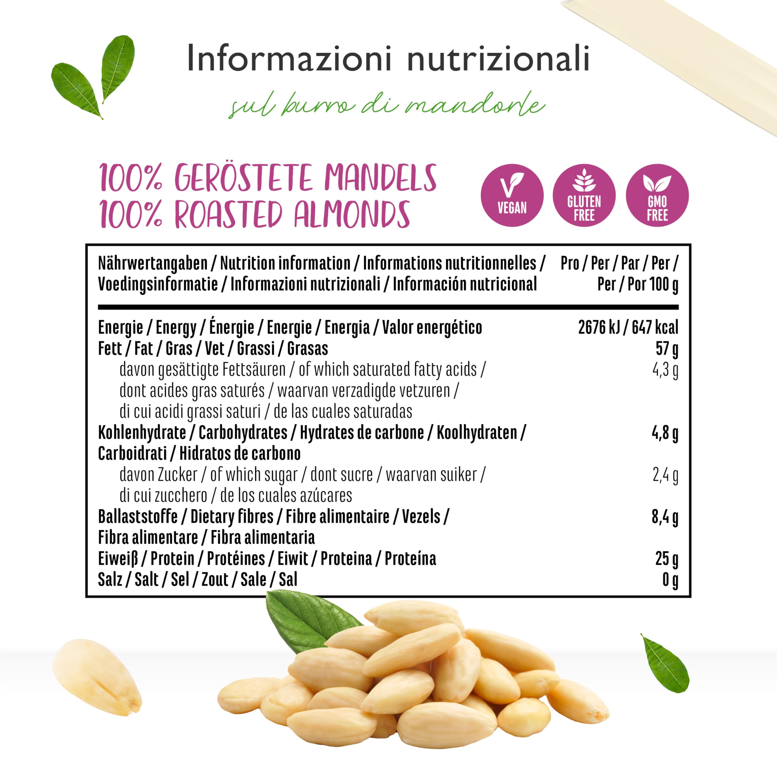 Burro di mandorle naturale liscio 1 kg – 100% mandorle sbollentate – Proteine elevate – Cremoso senza sale, olio o grasso di palma