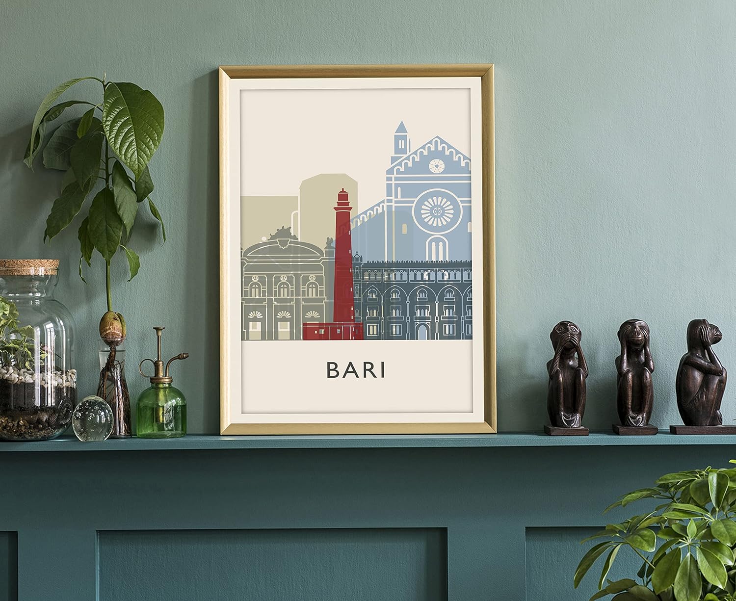 Bari Illustration Poster - Italy Skyline Cityscape and Landmark Print, Home Wall Art, Office Decor - 12x18