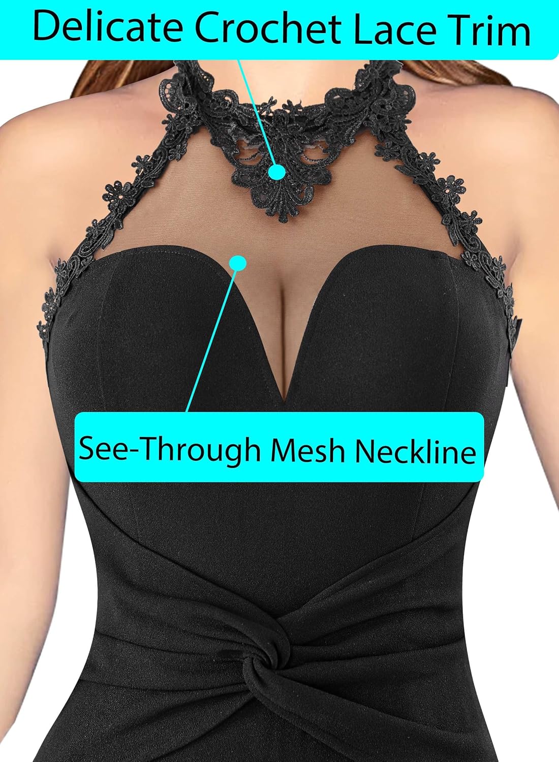 VFSHOW Womens Formal Illusion Halter Keyhole Back Prom High Slit Maxi Dress Wedding Guest Applique Twist Front Evening Gown - Image 3