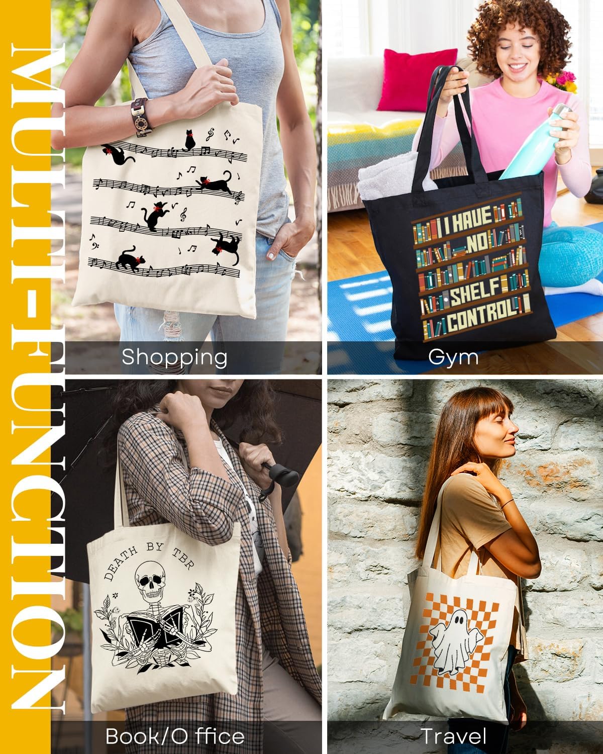 AUSVKAI Canvas Tote Bag Aesthetic for Women, Cute Music Reusable Cloth Cotton Bags for college Shopping Beach Grocery Trendy Gifts - Image 7