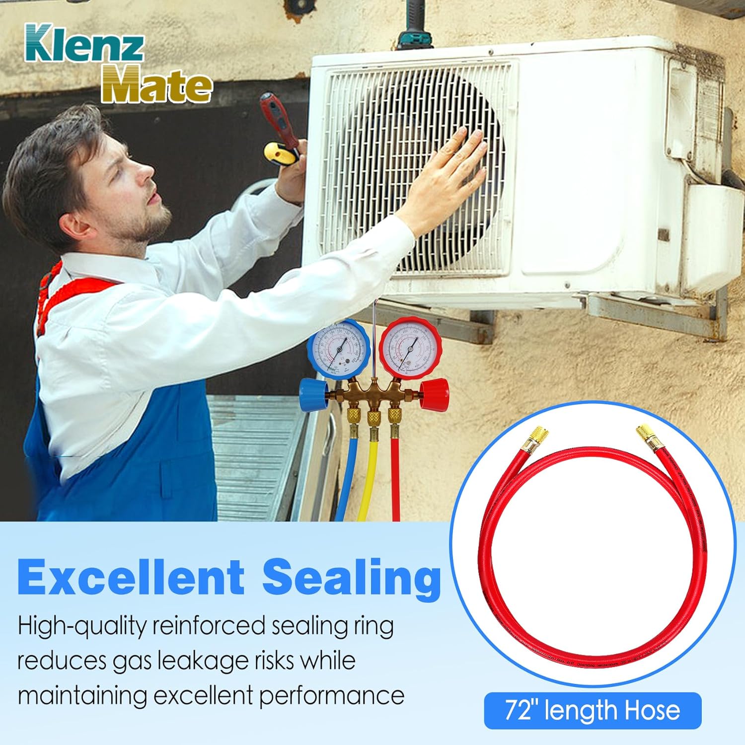 2026 Upgraded 3/8" HVAC Vacuum Hose,72” Refrigerant Charging Hose,Standard 3/8"×3/8" Flare Fittings,Low Resistance and High Flow Rate,Faster HVAC Evacuation and Recovery,20 Microns Vacuum,Red