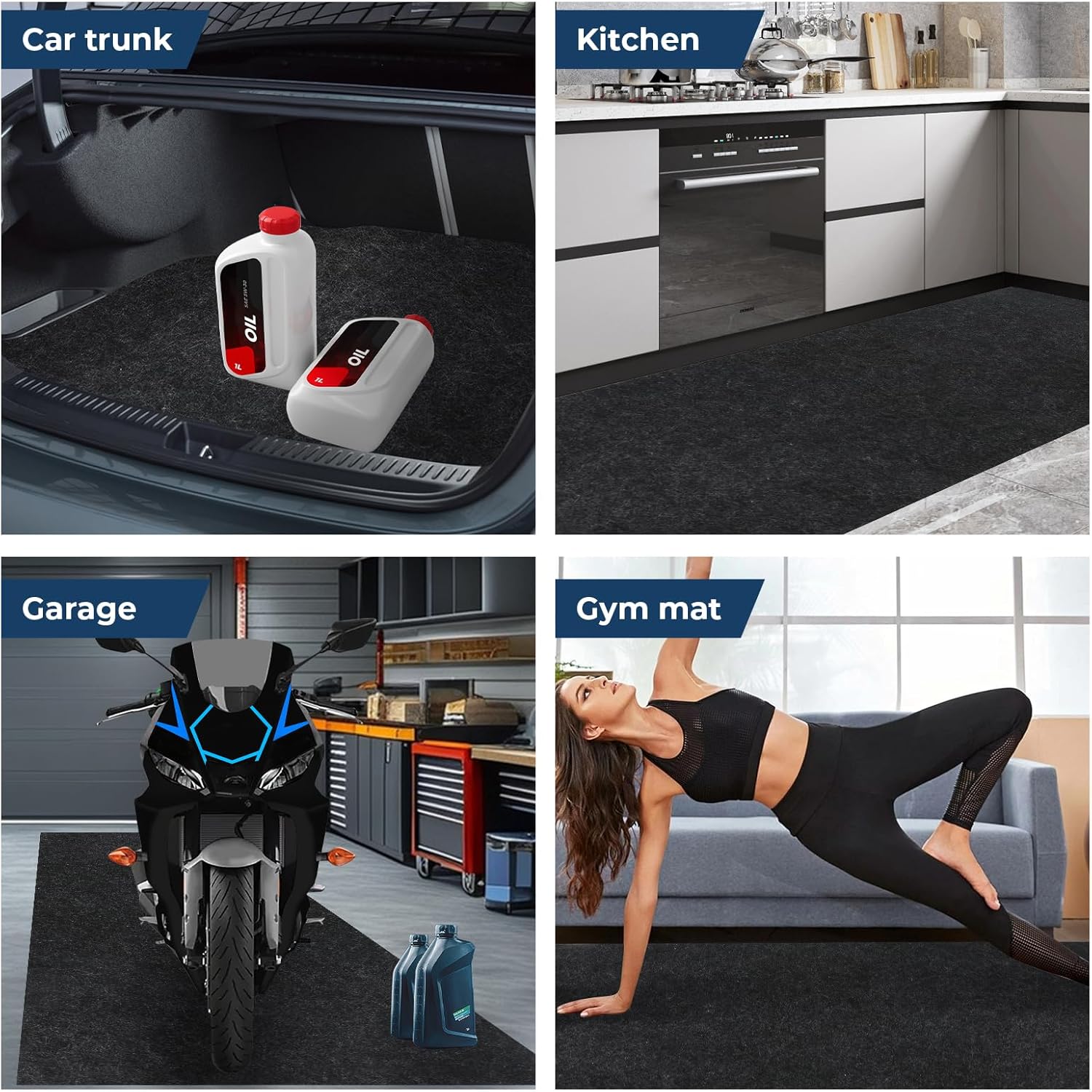 Heavy Duty Oil Spill Mat Absorbent Garage Floor Mat for Under Car 1/4inch Thicked Non-Slip Rubber Backing Pad Protect Floor Washable Durable Reusable Pad for Garage Truck Kitchen Gym (9.8FT × 8.2FT)