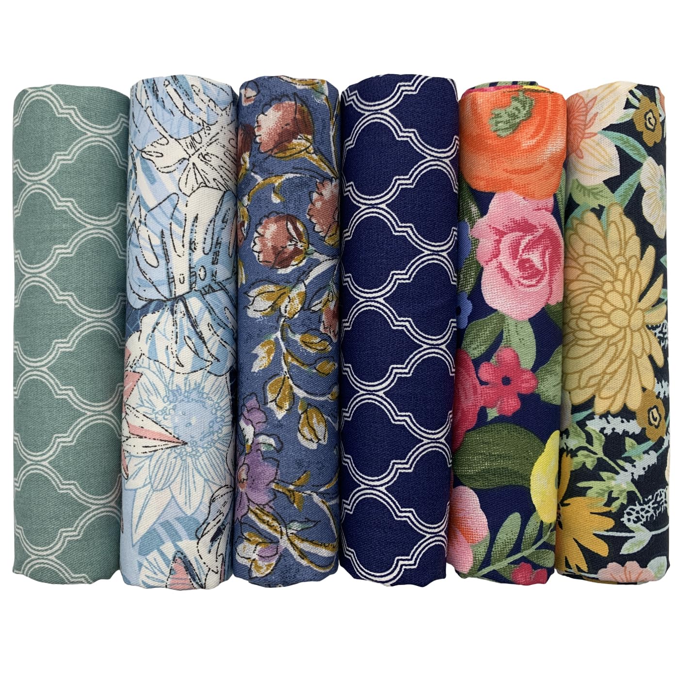 UOOOM Cotton Fabric Squares for Sewing Patchwork, DIY Handmade Quilting - Various Designs, 50 x 50 cm, Pack of 6 (Colour 9012#)