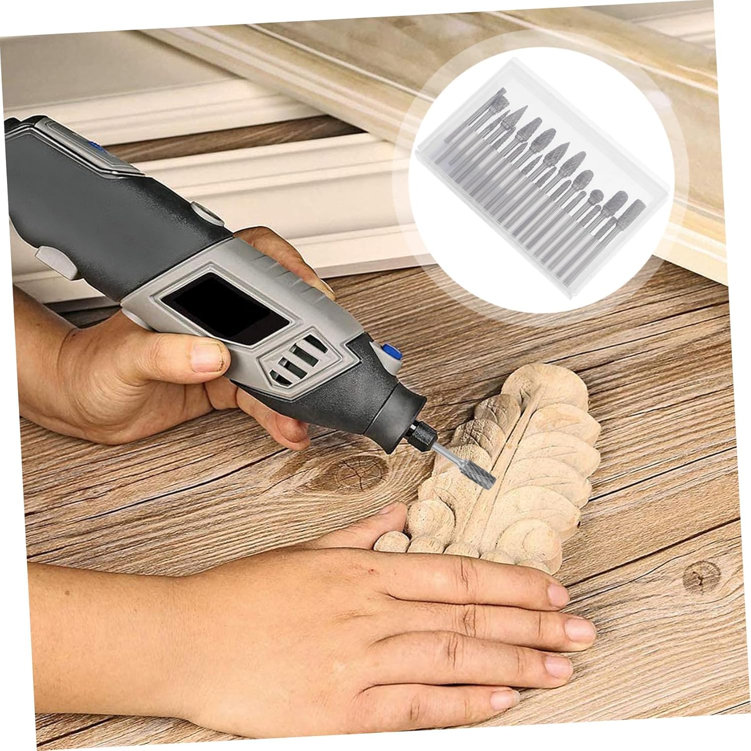 2sets Rotary File Bits Tungsten Carbide Carving Tool for Grinding Polishing Woodworking Rotary Tool Accessories Case