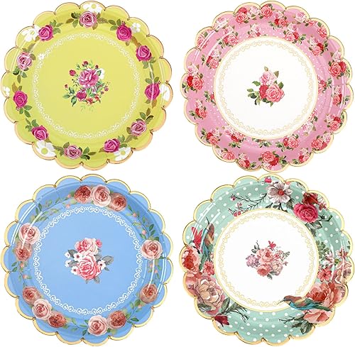 Suclain 100 platos de papel para fiestas de té, platos de papel temáticos, platos de papel vintage para invitados, cenas, fiestas de té, bodas,