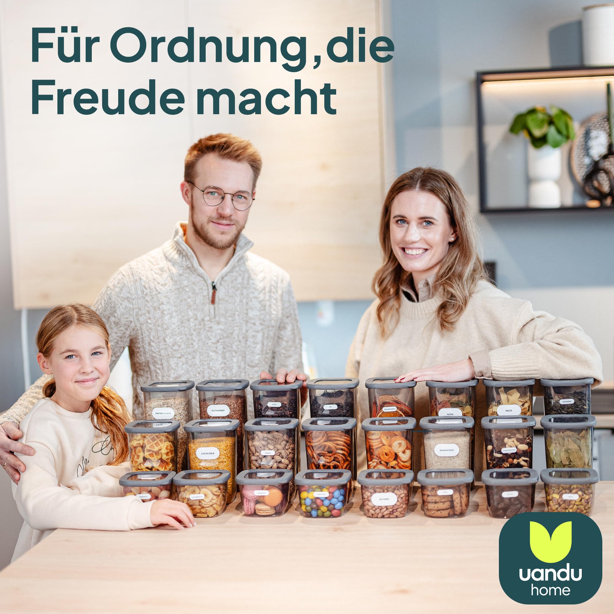 uandu Vorratsdosen mit Deckel luftdicht – 24er für Müsli, Mehl & Zucker
