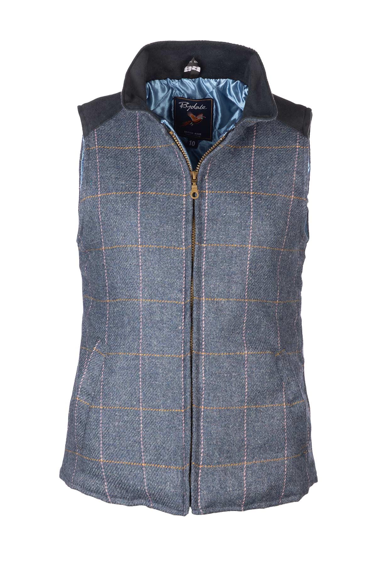 Rydale Women's Dark Blue Padded Tweed Gilet Wool Waistcoat Gilets Vest Bodywarmer For (Uk, Numeric, 12, Regular, Regular, )