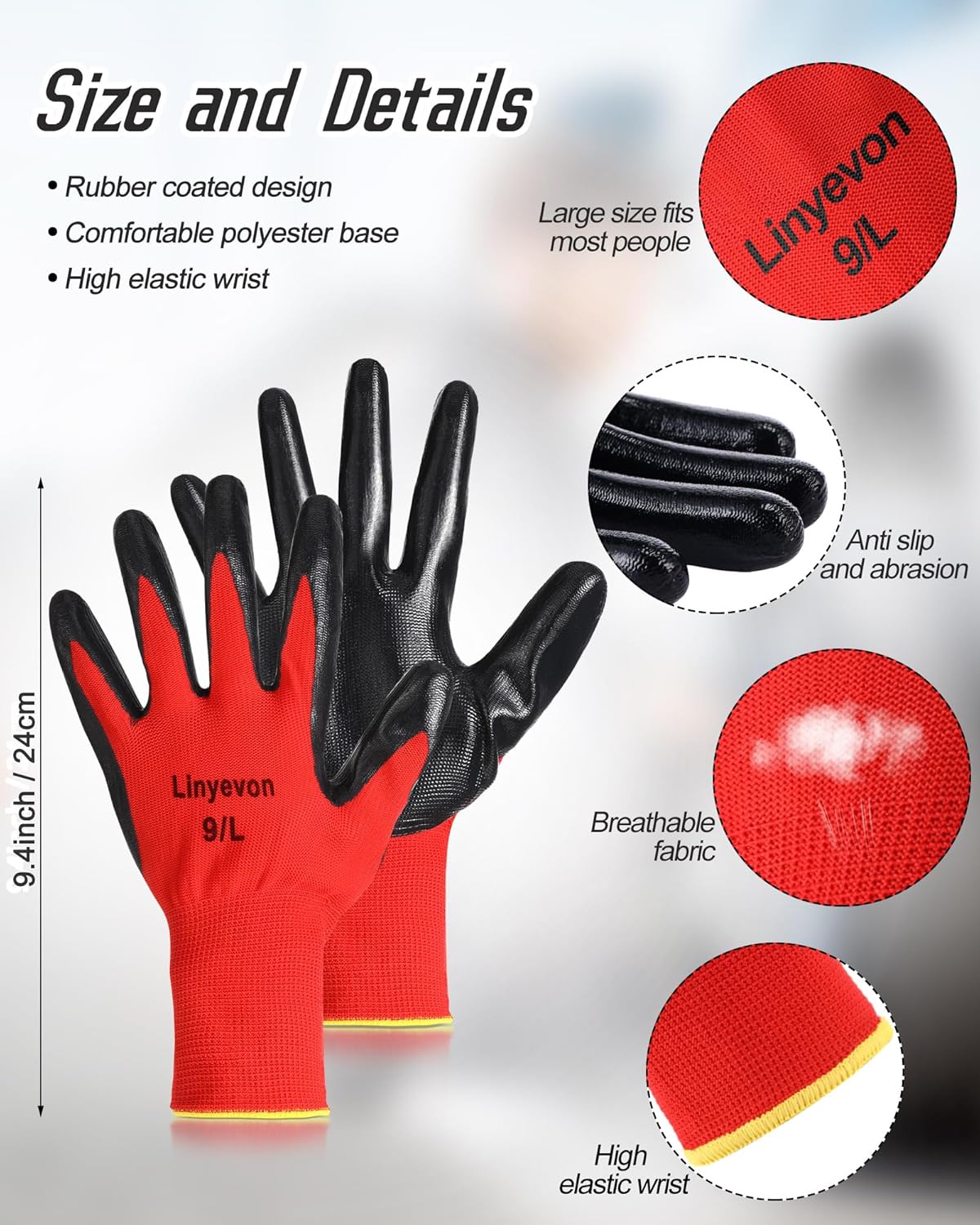 Maxcheck Pairs PU Coated Work Gloves Bulk, Reusable Rubber Safety Gloves for Men Women Work Warehouse, Mechanic, Woodworking