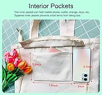 Vista 5 de Bolsa de lona estética con cremallera bolsillo interior para mujer, para ir de compras