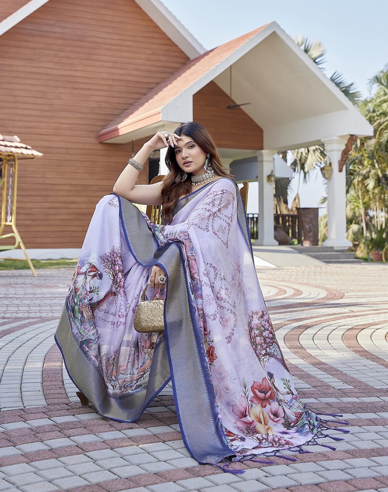 Yashika Banarasi Kanjivaram Sari de seda para mujer étnico