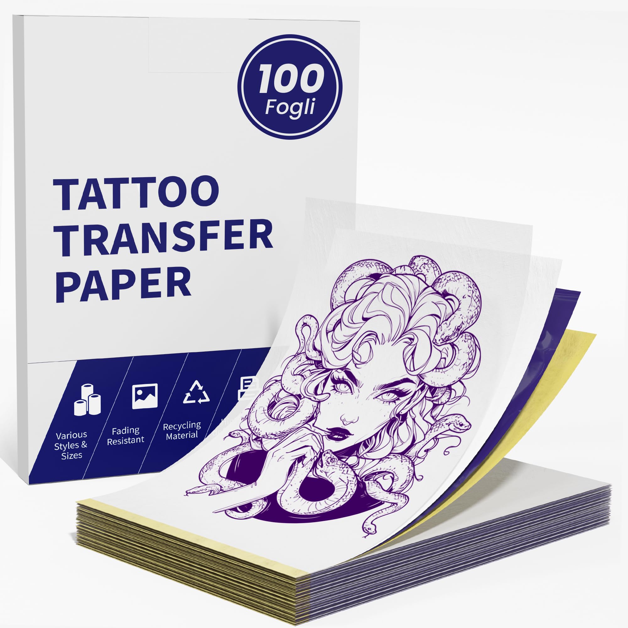Foglio Stencil per Tattoo, 100 pz, Formato A4, Foglio Stencil Termico per Stampante Stencil Tattoo, Progettato per Artisti del Tattoo e Appassionati