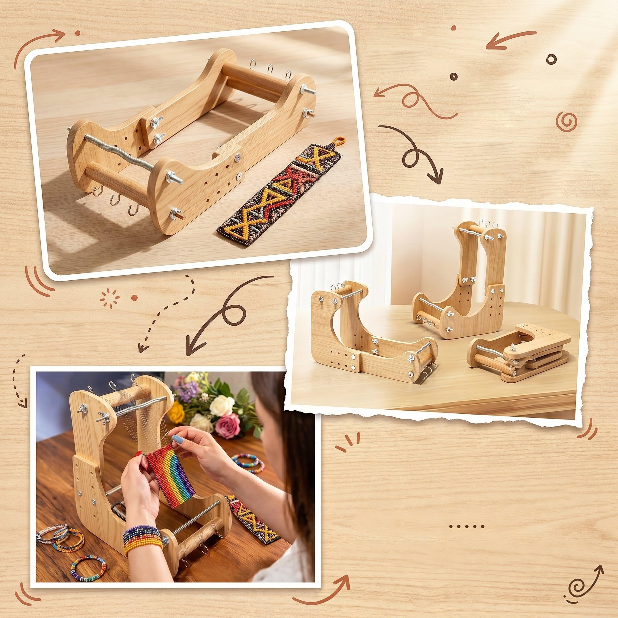 Métier à Tisser Perles en Bois, 4 Largeurs Réglable, Support Tissage Vertical ou Plat, Machine à Tricoter Perles à La Main, Outil de Création de Bijoux, Outil Manuel pour Débutant ou Expert