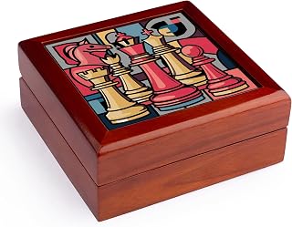 3dRose Cool Fun Colorful Chess Pieces Jewelry Box 7 x 7 inch with 4 inch tile