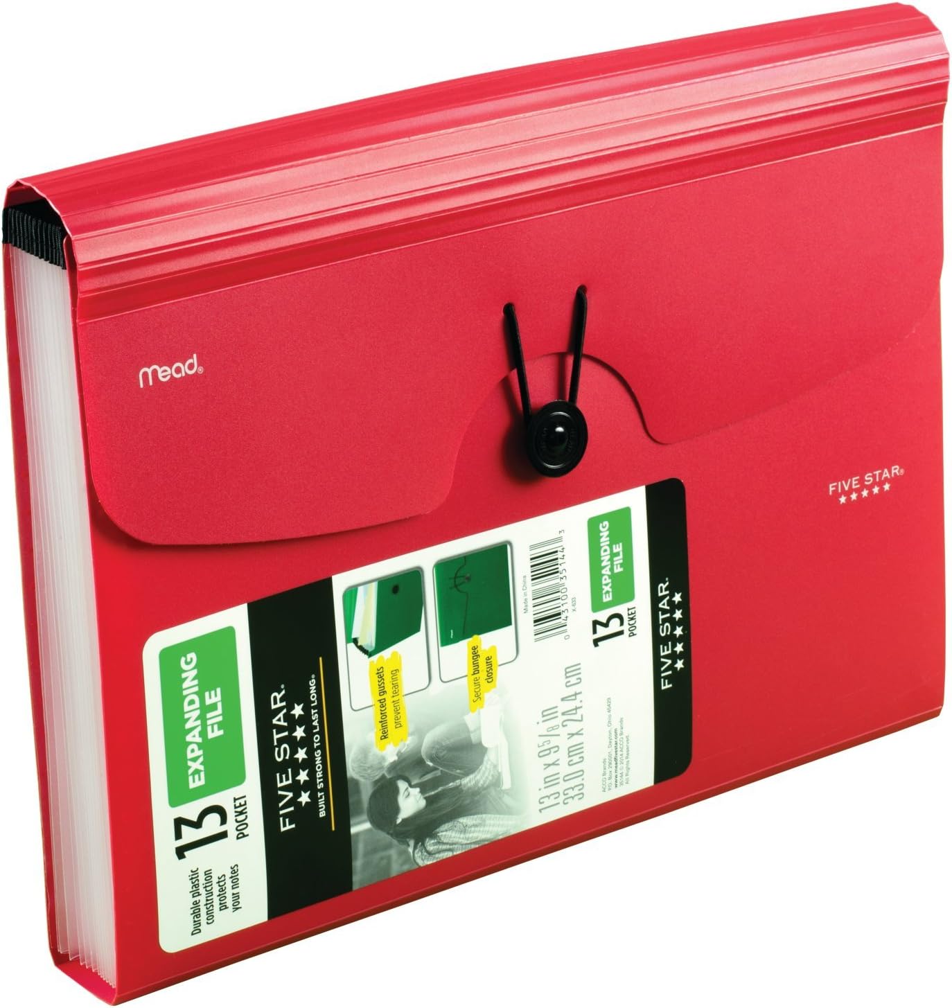 Five Star Expanding File Folder, 13-Pocket Expandable File Folder, Red (38145)