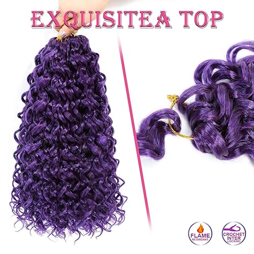 Miniatura 5 de Gogo Curl Crochet Hair - 14 pulgadas, 7 paquetes, onda profunda, rizo de playa, extensiones de cabello sintético trenzado (morado)