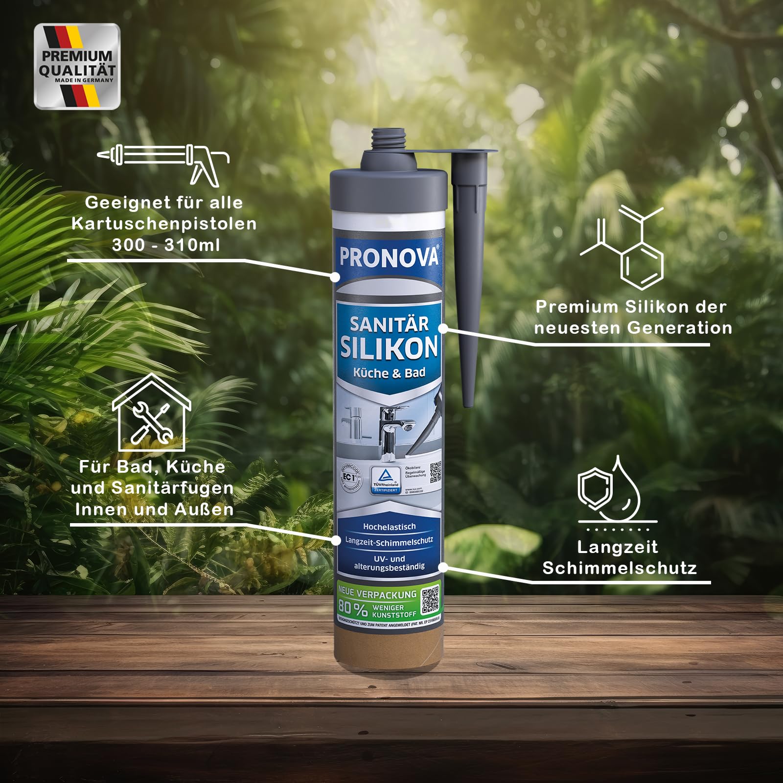 Pronova Premium Sanitär Silikon Weiß Dusche Bad & Küche Dichtmasse für innen & außen Sicher gegen Schimmel umweltfreundliche Kartusche 280ml 6 Stück