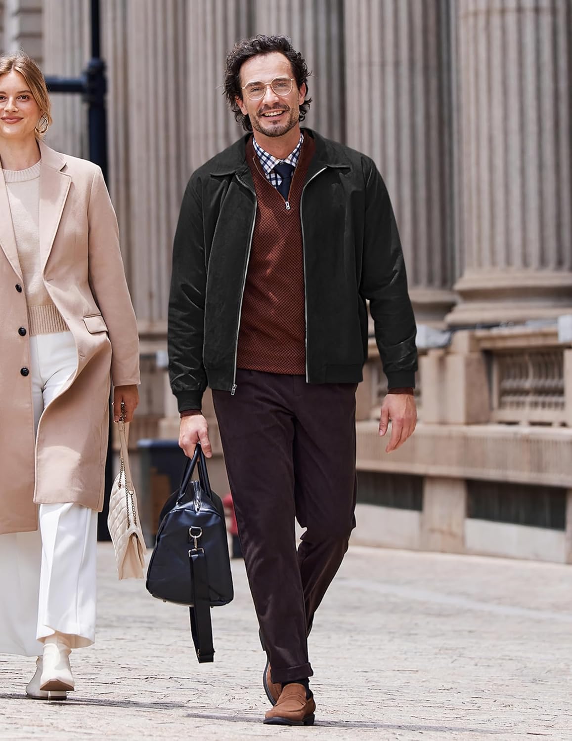 COOFANDY Men's Casual Suede Bomber Jacket Lightweight Full Zip Up Jackets Vintage Faux Leather Jacket - Image 6