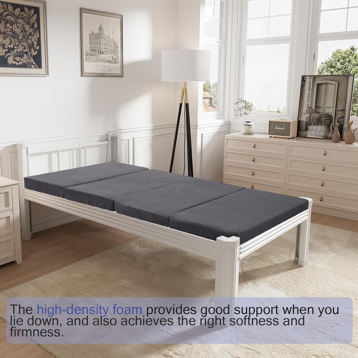 MeMoreCool Folding Twin Futon Mattress, Foldable Japanese Floor Mattress, Sleeping Mat Pad for Adults Guests Sleepovers, 3 in Thick Foam Tatami Mat Portable Shikibuton, Dark Grey