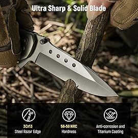 KEXMO Pocket Knife for Men - Wood Handle Folding Pocket Knives with Clip, Glass Breaker - 3.46 Sharp Blade EDC Knife for Dad Tactical Hunting Survival Camping Fishing Hiking - Grey