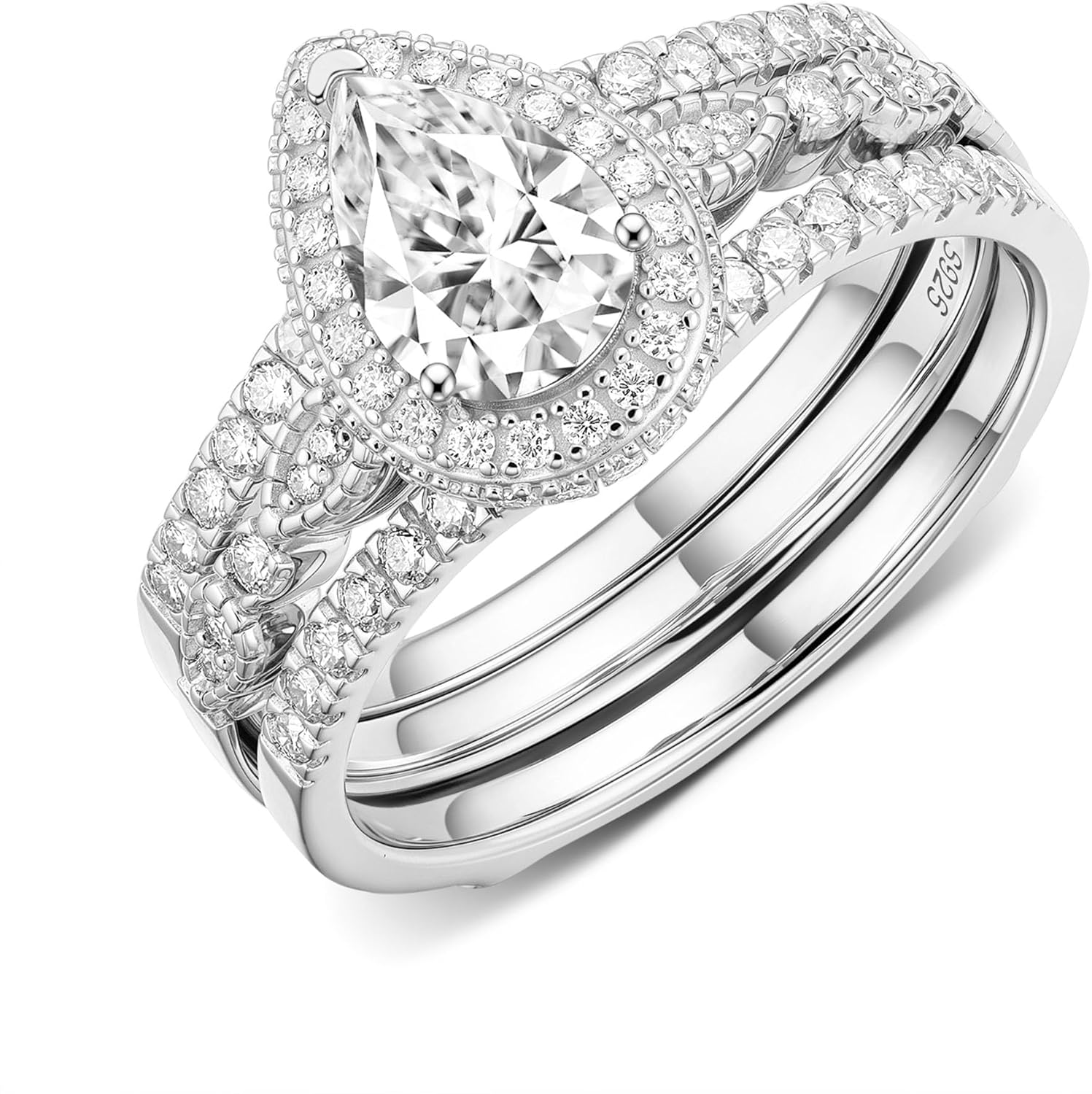 Moissanite Wedding Rings for Women 925 Sterling Silver Bridal Ring Sets Pear Cut Enhancers Engagement Ring Sets Teardrop Bridal Band for Her Promise Ring Set - Image 2