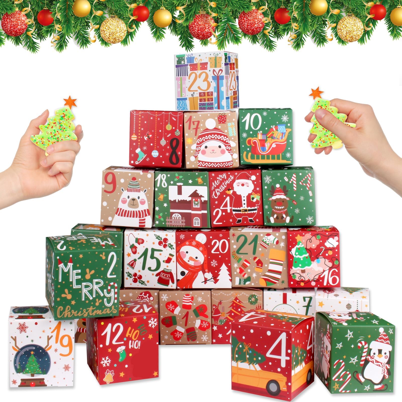 ONESING 24 Pcs DIY Christmas Advent Calendar Boxes for 2024, 24 Days Countdown Calendar Gift for Adults and Kids Christmas Cardboard Number Boxes Make & Fill Your Own Advent Calendar Boxes Lovely Xmas