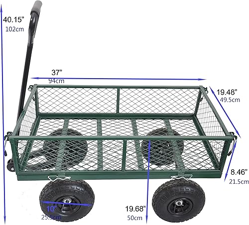 Miniatura 3 de Carros de alta resistencia, capacidad de 900 libras, carrito de jardín de malla de acero con lados extraíbles, neumáticos antideslizantes de 10