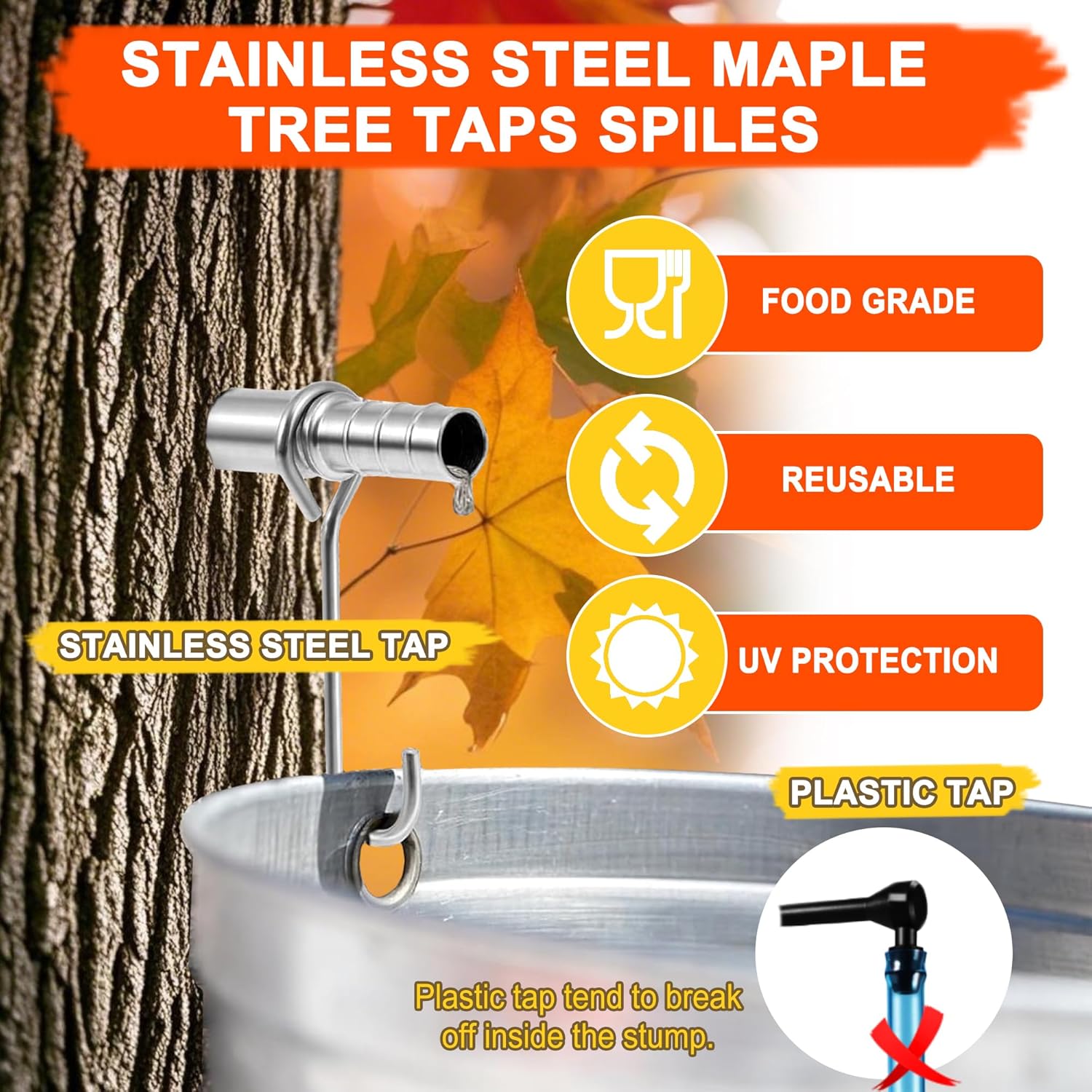 Maple Syrup Tree Tapping Kit with 5 Stainless Steel Maple Tap Spiles & Maple Syrup Cone Filter Holder Stand with Thermometer