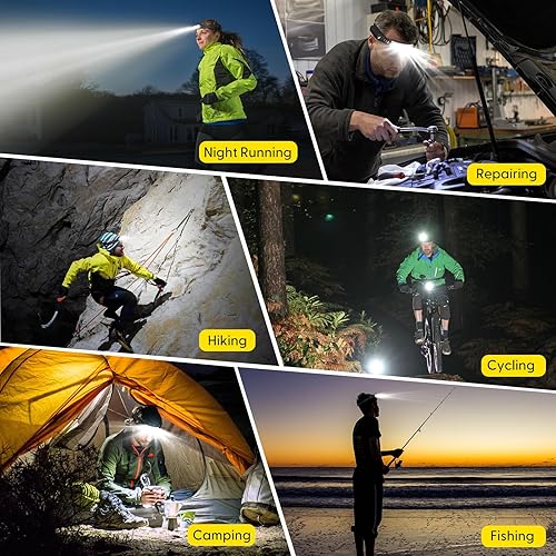 Miniatura 7 de Lsnisni Paquete de 3 faros delanteros recargables, lámpara LED de haz ancho de 230, linterna de cabeza con sensor de movimiento, 5 modos de luces