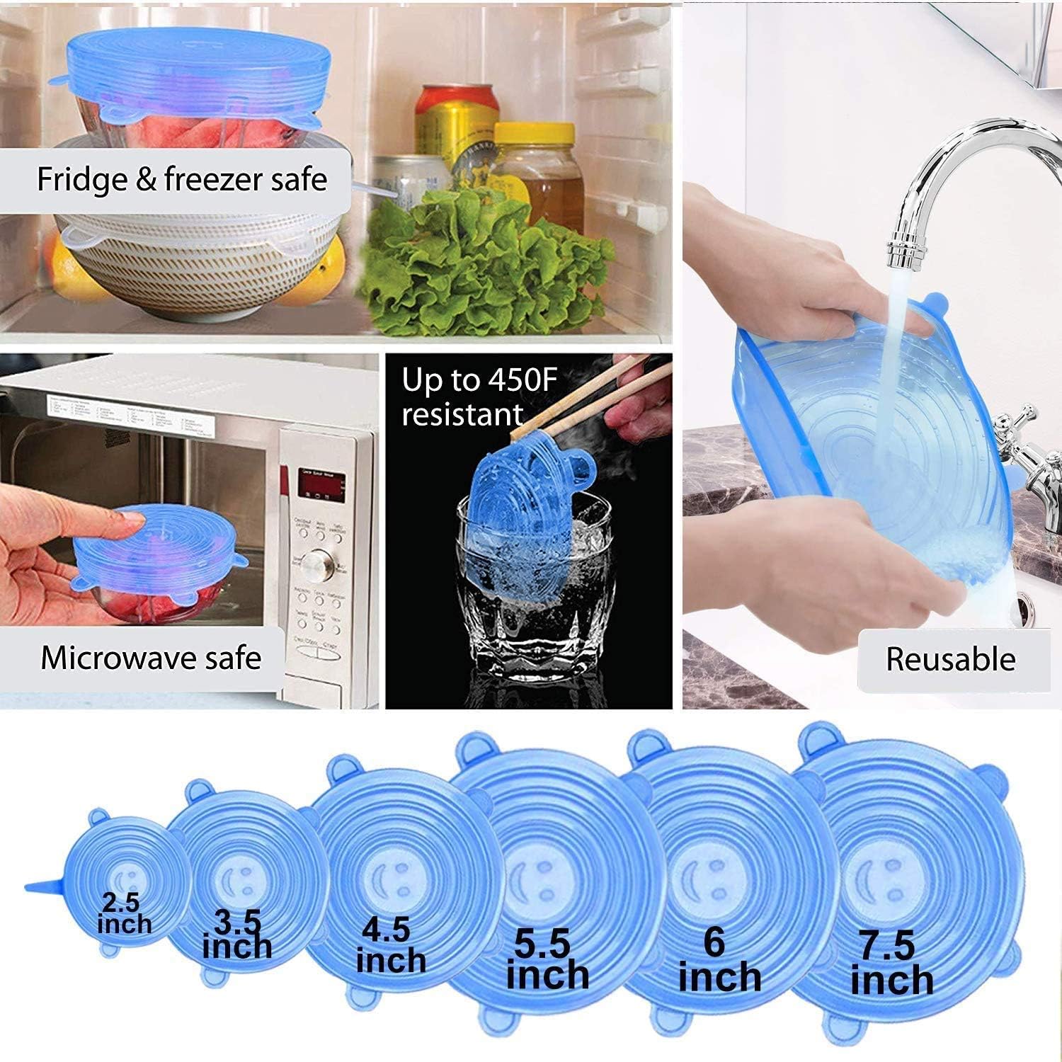 Reusable Storage Bags 15 Packs Reusable Silicone Storage Bags Set with 6 PCS Eco-Friendly Leakproof Silicone Food Storage Bags,3PCS Beeswax Wrap+6PCS Silicone Stretch Lids Cover for Meat Fruit Veggies