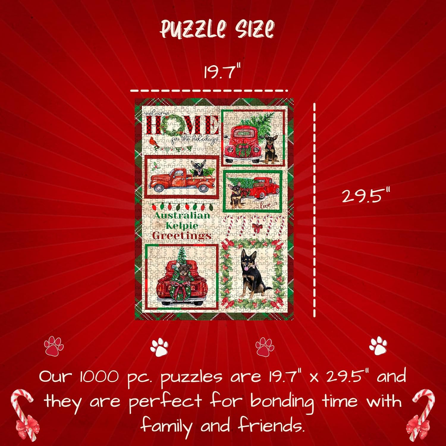 Welcome Home for Christmas Holidays Australian Kelpies Dogs Jigsaw Puzzle for Adults - Animal Printed Interlocking Puzzle Game Artwork - Gift for Dog Lover's - 300 Pcs 11"x14"