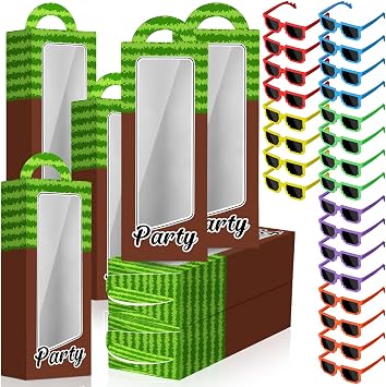 96 Pcs Pixel Party Favors Pixelated Theme Gift Boxes Pixel Sunglasses Birthday Party Supplies Classic Colors