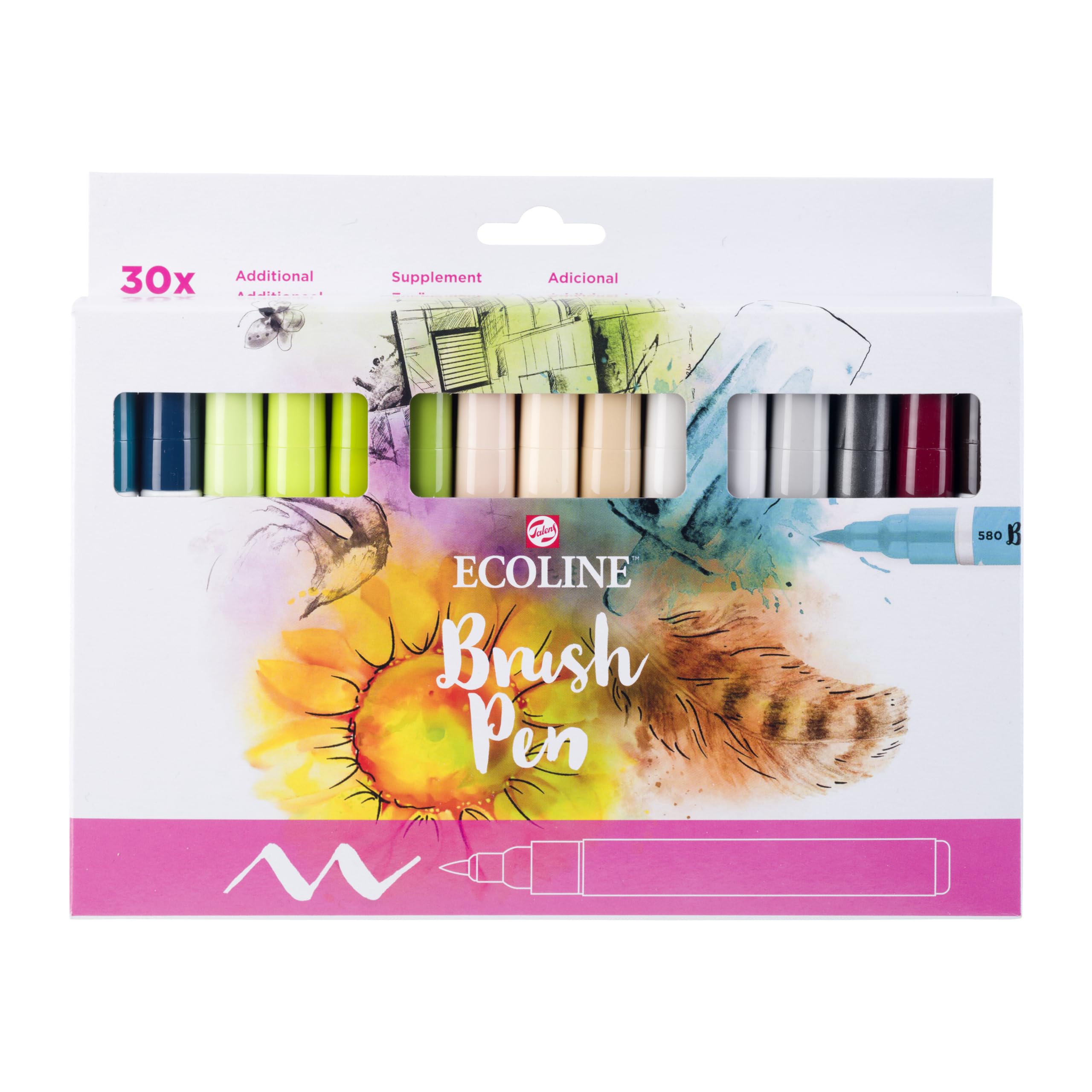 Ecoline Brush Pen-Set mit 30 flüssigen Aquarellstiften – Ergänzungsfarben | Mischbare Pinselstifte für Handlettering, Zeichnen und Basteln