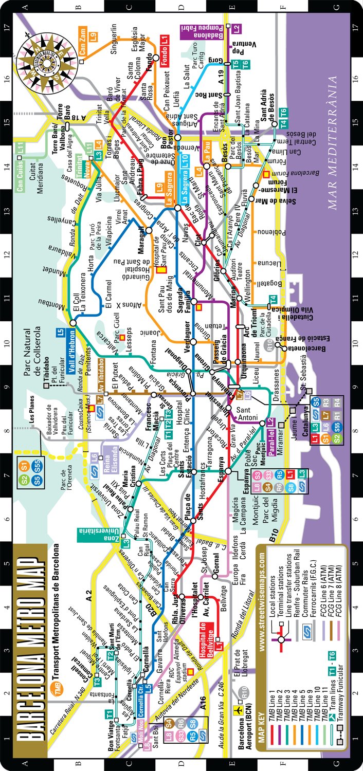 Buy Streetwise Barcelona Metro - Laminated Metro of Barcelona Spain ...