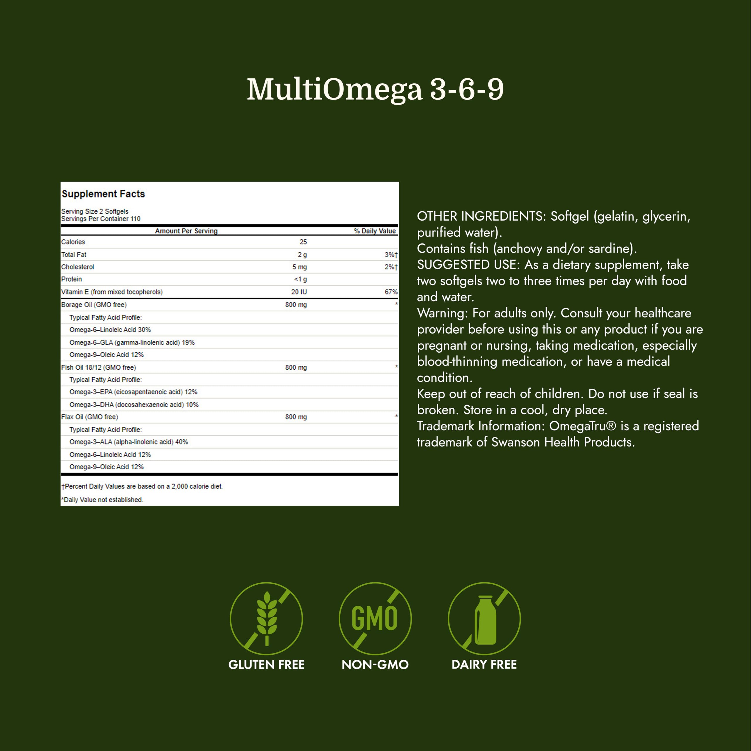 Swanson MultiOmega 3-6-9 Non-GMO Flax (220 Softgels, 2400mg Serving) — Amazon image 4