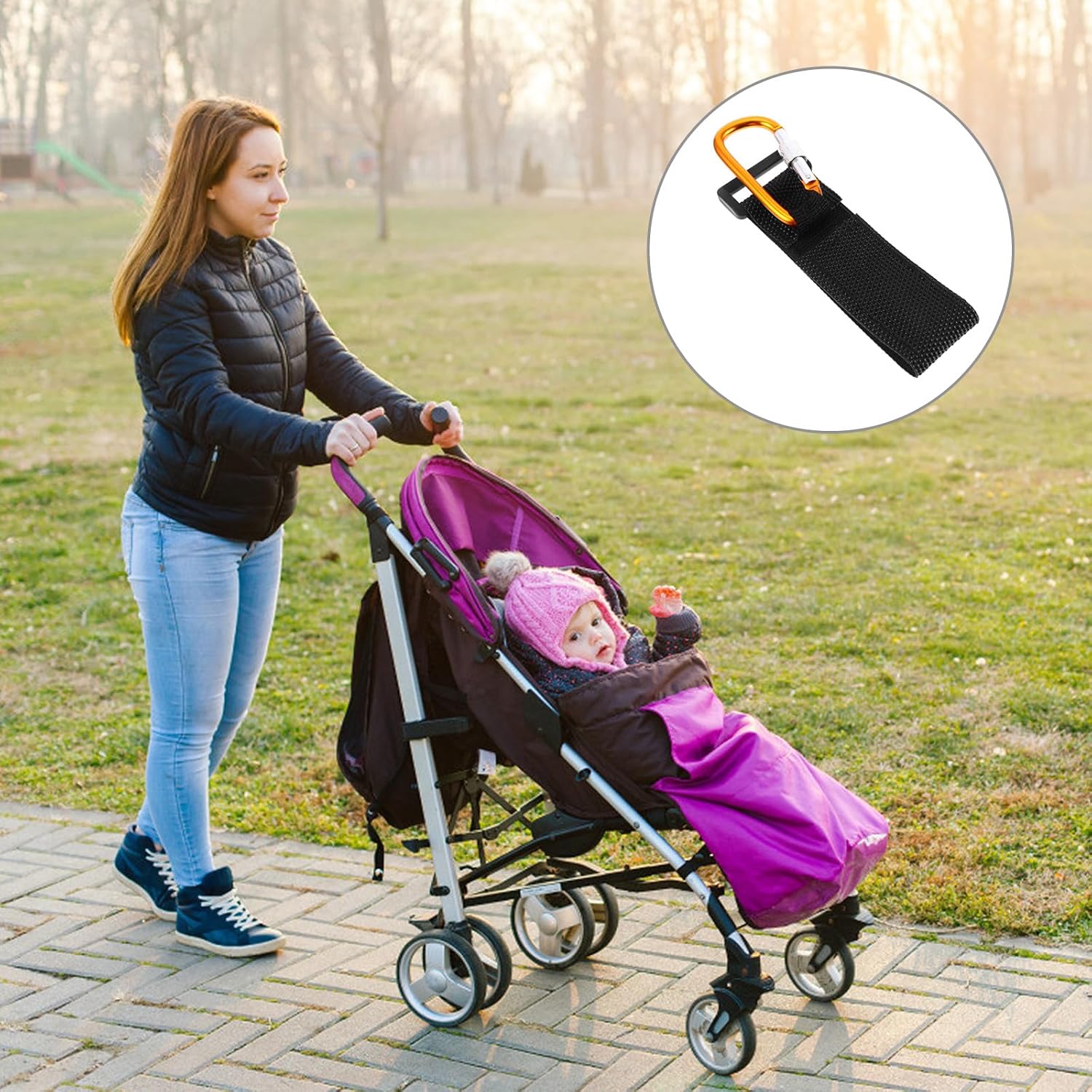 UPKOCH Stroller Hooks Aluminum Alloy Pram Fastener Lock, Non-Slip Diaper Bag Holder for Strollers and Outdoor Shopping, 2pcs Gold